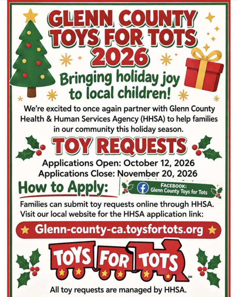 Flyer for Glenn County Toys For Tots 2026